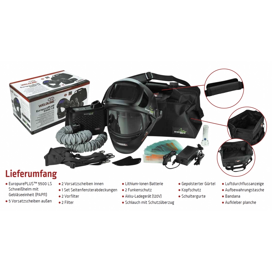 Lincoln Electric Europure Schweissschutz-Helm "Flip up" PLUS 5500 LS Atemschutz-Gebläse